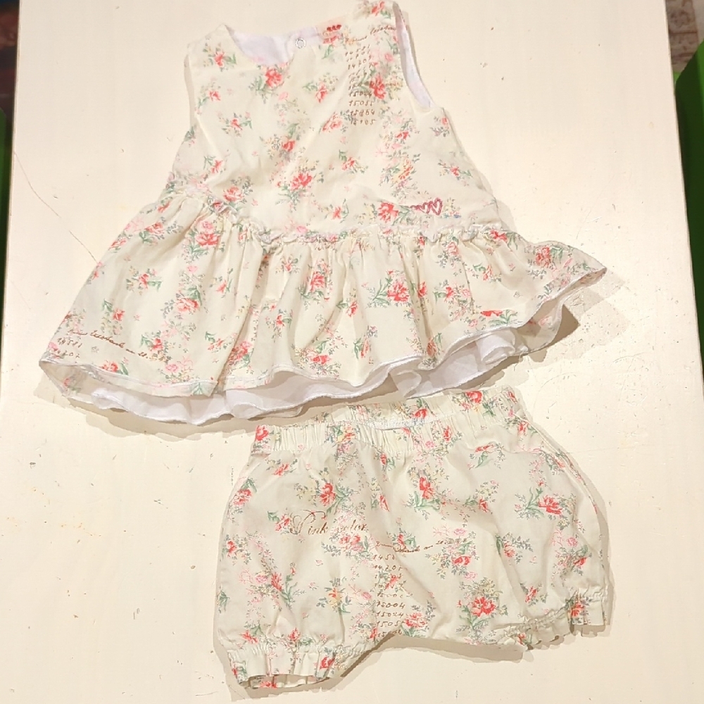 Trois Pommes 3Pommes Floral Dress & Bloomer/Diaper Cover Set